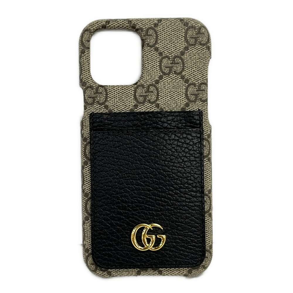 Gucci Accessory Case 669895 Khaki Black PVC Leather